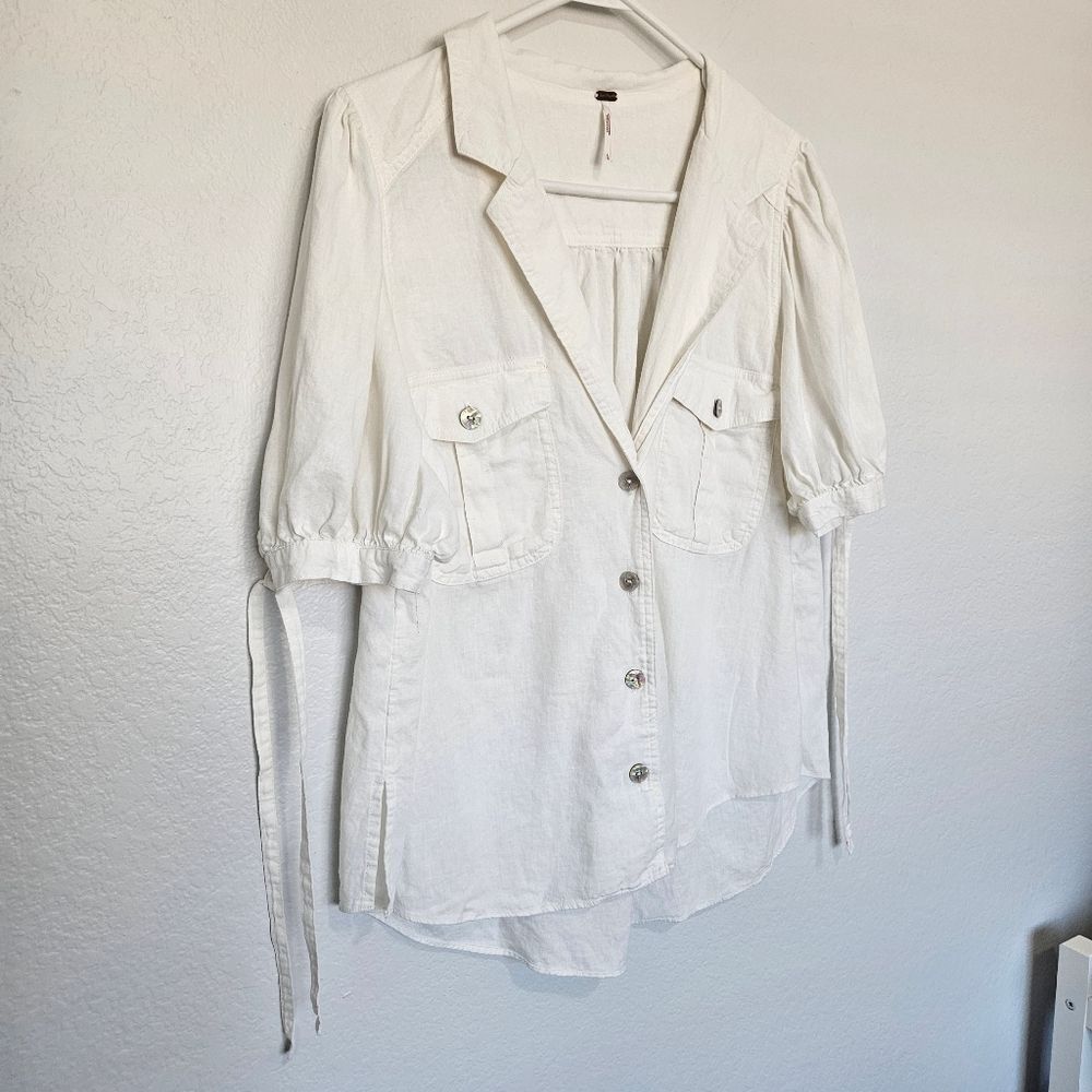 Free People Safari Babe Linen Blend Top In Angel Food White Tie Women Large - Picture 5 of 10
